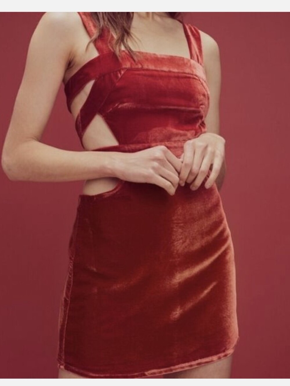 For Love & Lemons Rust Velvet Cutout Mini Dress